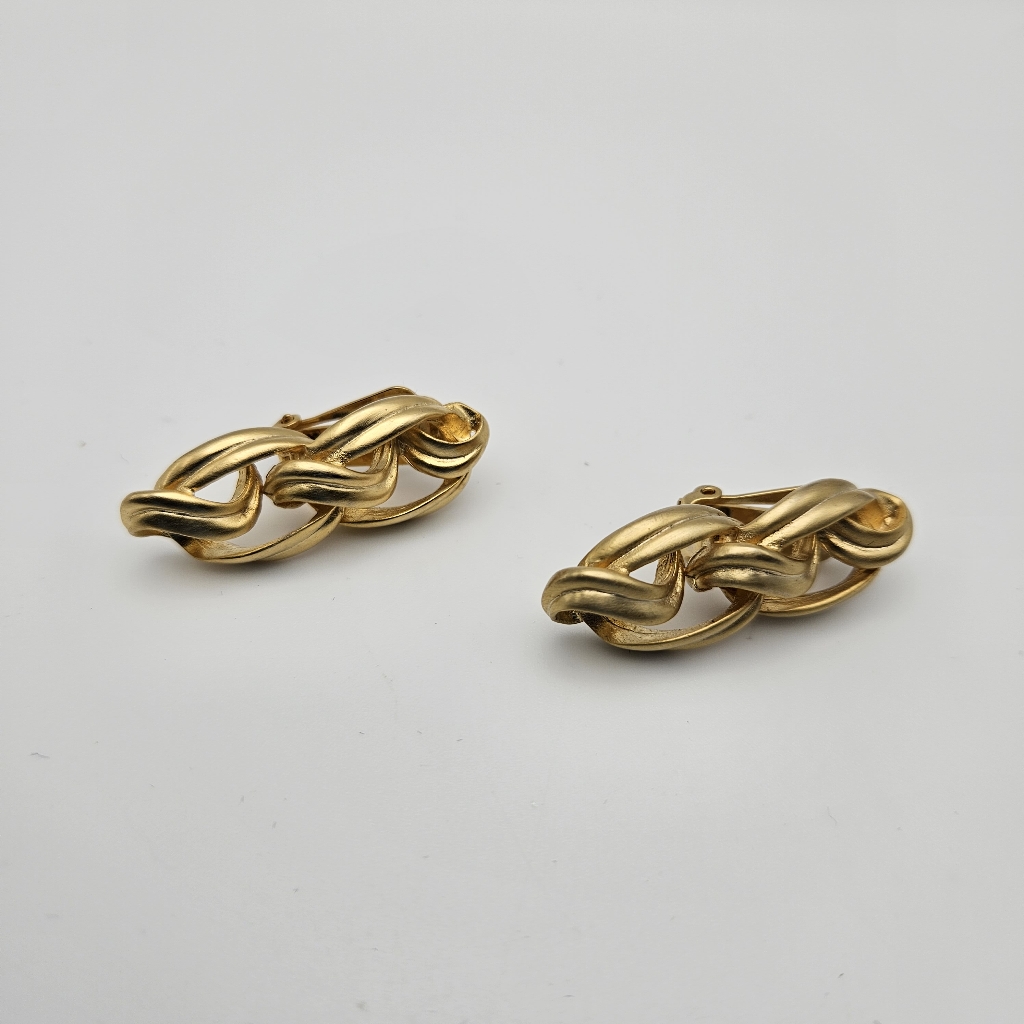 Vintage Les Bernard Chunky Gold Tone Clip Back Earrings Signed